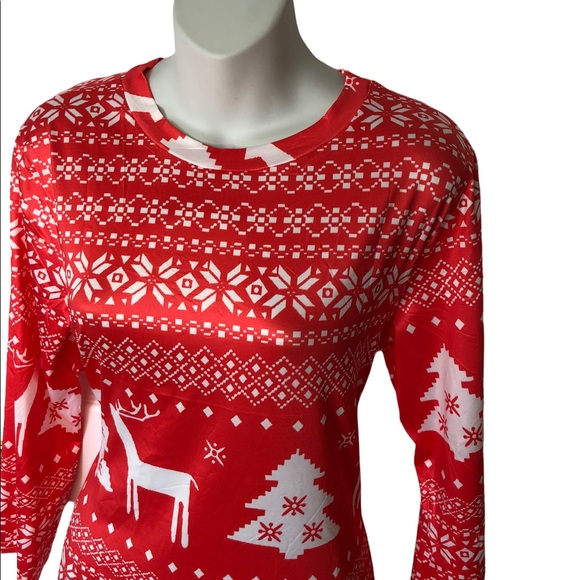Christmas Dress Reindeer & Snowflake Red Pattern Christmas Party Size Large - Picture 2 of 7